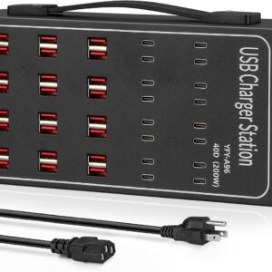 300W 60A USB Charging Station for Multiple Devices, 60 Port Fast USB Charger Block, Desktop Wall Fast Charger with Intelligent Protection, USΒ Power Strip Suitable for Home Office School