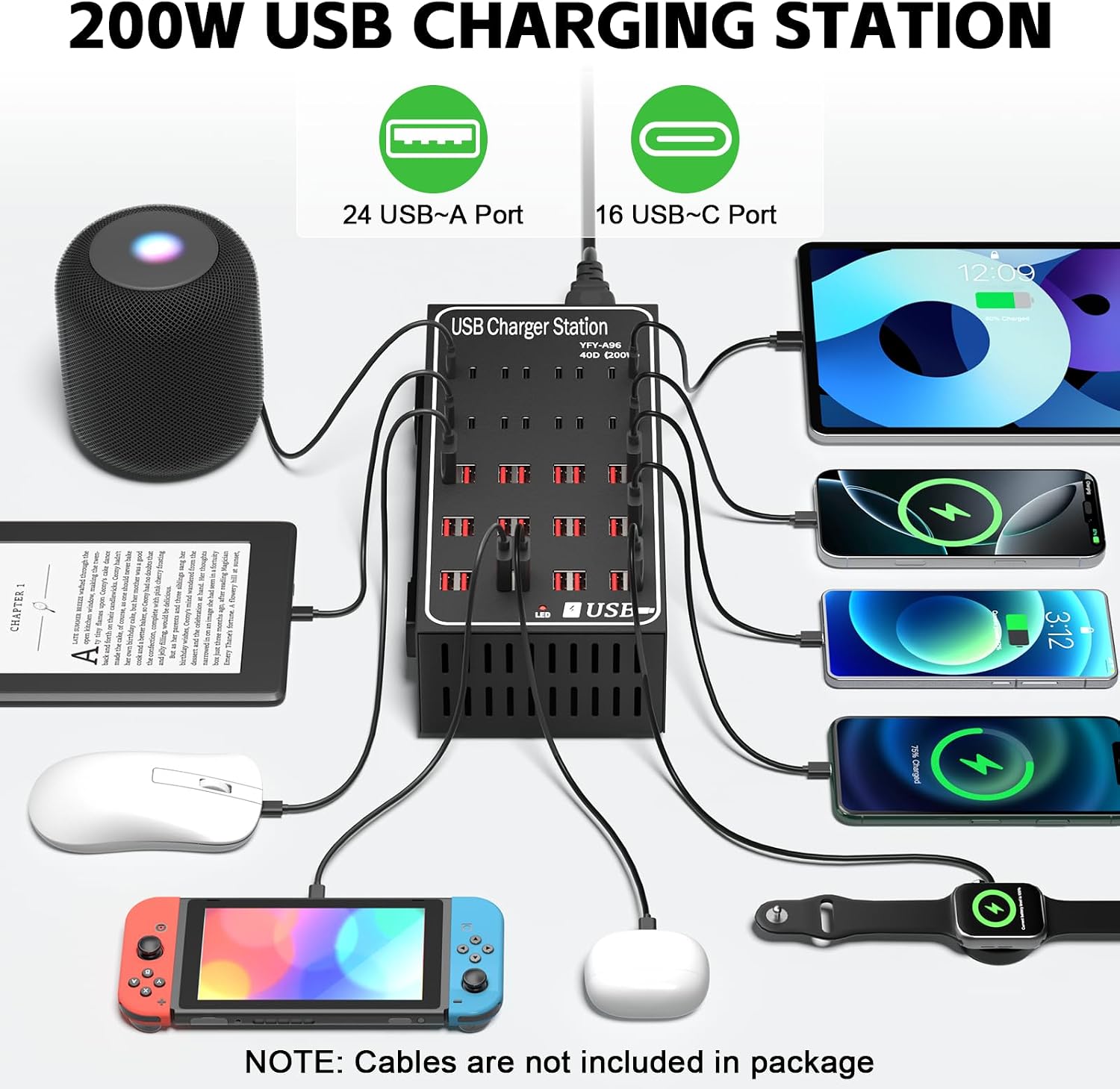 300W 60A USB Charging Station for Multiple Devices, 60 Port Fast USB Charger Block, Desktop Wall Fast Charger with Intelligent Protection, USΒ Power Strip Suitable for Home Office School - Image 2