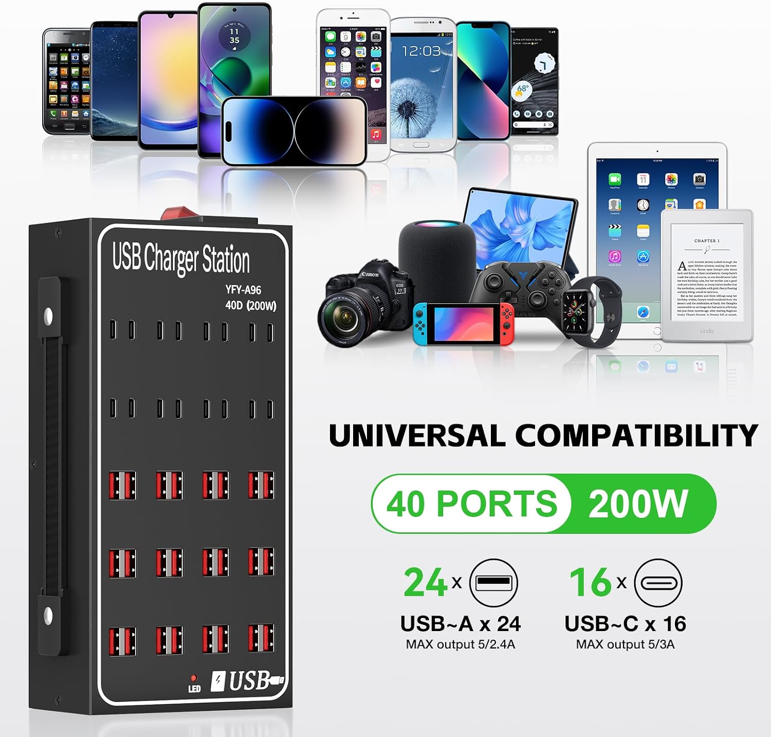 300W 60A USB Charging Station for Multiple Devices, 60 Port Fast USB Charger Block, Desktop Wall Fast Charger with Intelligent Protection, USΒ Power Strip Suitable for Home Office School - Image 4