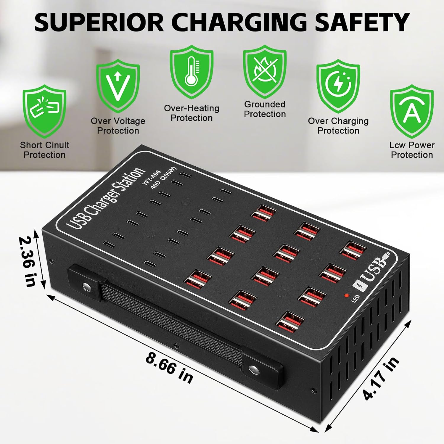 300W 60A USB Charging Station for Multiple Devices, 60 Port Fast USB Charger Block, Desktop Wall Fast Charger with Intelligent Protection, USΒ Power Strip Suitable for Home Office School - Image 6