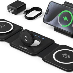 3 in 1 Charging Station for Multple Devices,Foldable 3 in 1 Wireless Charger for Travel,Nano Wireless Charging Station for iPhone16 15 14 13 12 Pro Max/Watch 10 9 8 7 6 5 4 3 Ultra/AirPod Pro