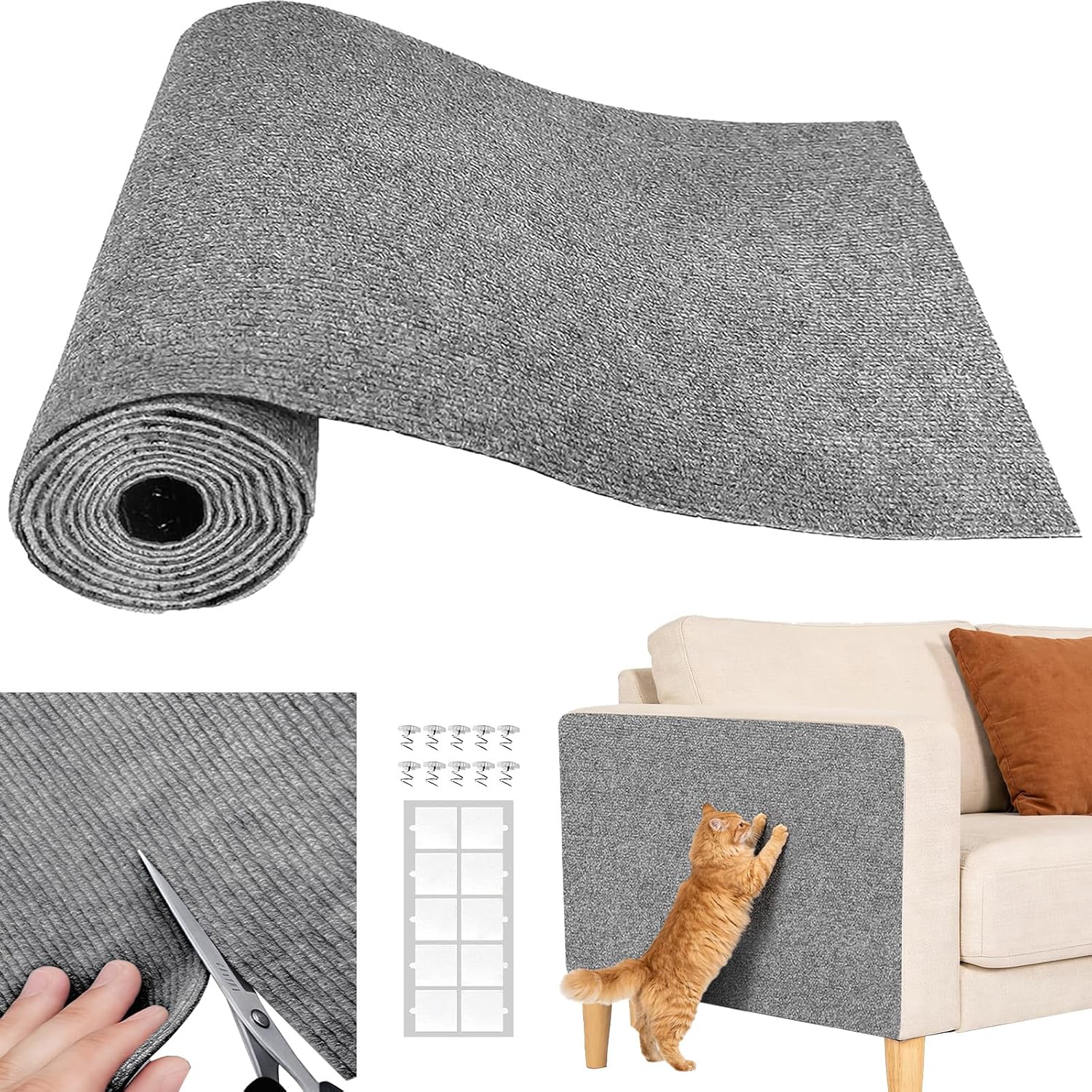 Cat Scratch Couch Furniture Protector, Adhesive Cat Scratch Pad Deterrent for Furniture, DIY Climbing Cat Scratcher Couch Protector from Cat Claws Scratching for Indoor (Light Grey, 78.7x15.8Inch)