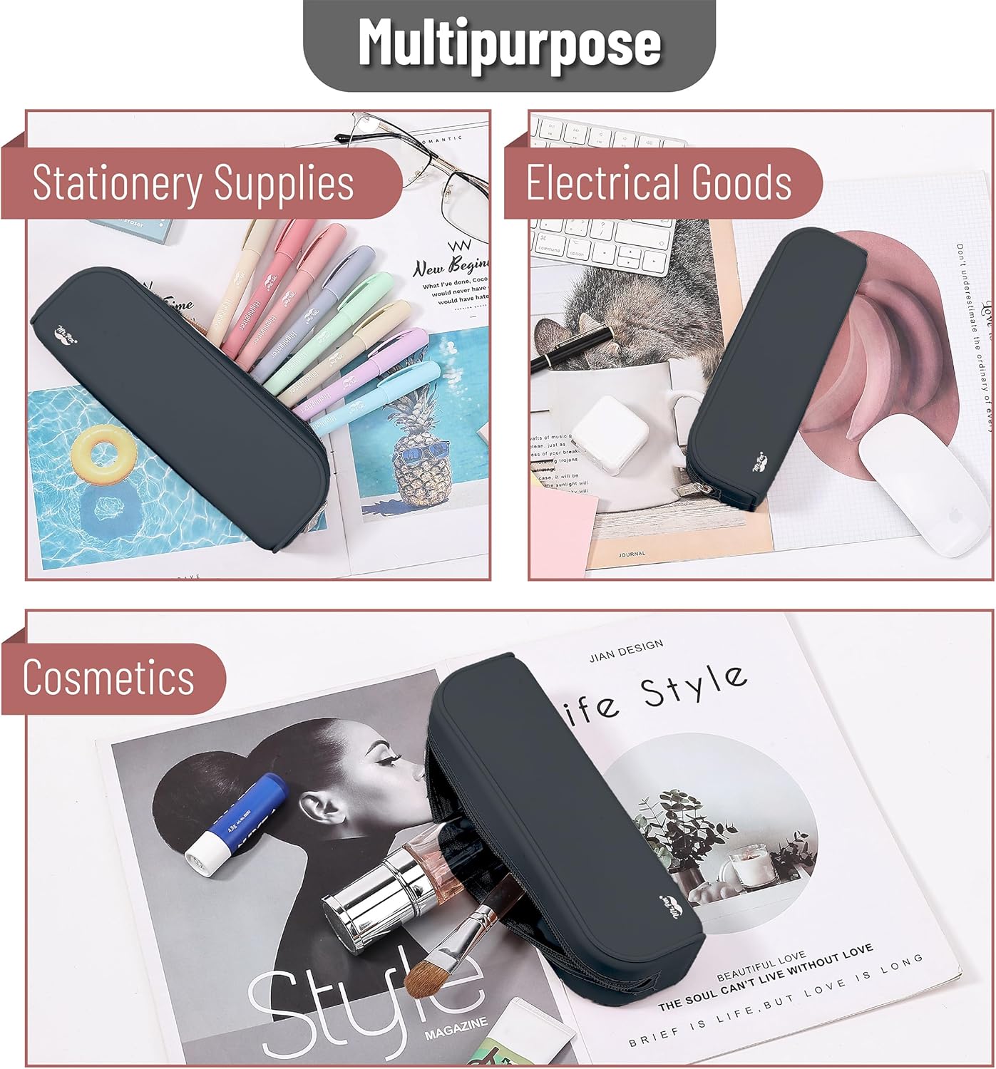 Mr. Pen- Silicone Pencil Case, Aesthetic Pencil Bag for Women, Makeup Pouch | Multifunctional Pouch for Stationery, Cosmetics and Electrical Goods Storage - Image 6